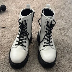 White and Black Lace-Up Boots